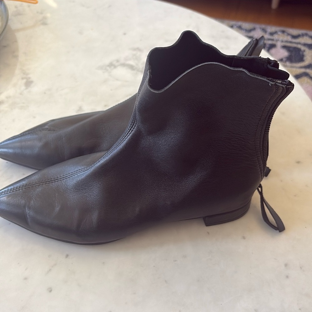 Black flat pointed toe booties